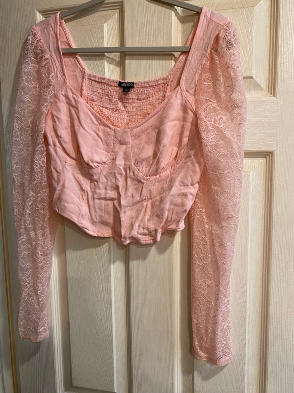 wild fable Blush Pink Lace-Sleeve Cropped Bustier Top